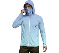 Felpa da uomo con cappuccio Ninja, con cerniera intera, a maniche lunghe, con stampa gradiente, per sport, unisex, con protezione solare, estiva, alla moda, abbigliamento da vela, O celeste, XXXL