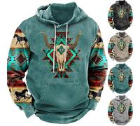 Felpa da Uomo con Cappuccio Pullover Vintage Stile Folk Stampato Hoodie Tasca a Canguro Felpe con Coulisse Maniche Lunghe Pullover Autunno Inverno Felpa Dimensione Grande Maglione per Tempo Libero
