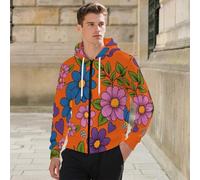 Felpa Da Uomo Con Cappuccio Zip Autunno Casual Fiori Alla Moda Hoodie Con Tasche Leggera Classica Comodo Pullover Stile Hippie Sweatshirt Manica Lunga Streetwear Colore Arancione Felpa Larghi
