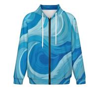 Felpa Da Uomo Con Cappuccio Zip Autunno Casual Onde Astratte Dell'Oceano Hoodie Con Tasche Leggera Comodo Pullover Stile Di Strada Della Moda Sweatshirt Manica Lunga Streetwear Blu Felpa Larghi