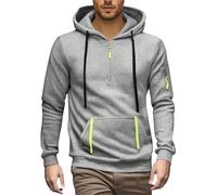 Felpa da uomo con cerniera a 1/4, tinta unita, a maniche lunghe, calda, termica, con cerniera a un quarto, abbigliamento sportivo all'aperto, Cenere Chiaro, XXL