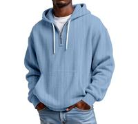 Felpa da uomo con cerniera a un quarto a nido d'ape, casual, testurizzata, pullover, Azzurro, L