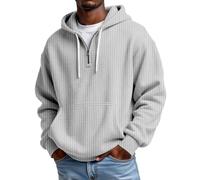 Felpa da uomo con cerniera a un quarto a nido d'ape, casual, testurizzata, pullover, bianco, L