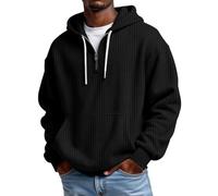 Felpa da uomo con cerniera a un quarto a nido d'ape, casual, testurizzata, pullover, Nero , L