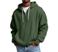 Felpa da uomo con cerniera a un quarto a nido d'ape, casual, testurizzata, pullover, Verde scuro, XXL