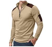 Felpa da uomo con chiusura lampo, a maniche lunghe, a nido d'ape, senza cappuccio, con colletto alto, elegante, casual, da lavoro, cachi, L