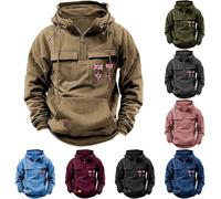 Felpa da uomo con mezza zip da uomo, con cappuccio cargo da 1/4 con cerniera a 1/4, felpa tattica per attività all'aperto, palestra, allenamento, felpa con cappuccio alla moda da lavoro con zip a