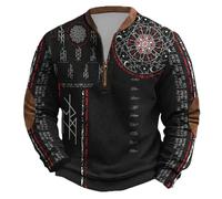 Felpa da uomo con motivo vichingo, con simboli magici e colletto con cerniera, maglietta a maniche lunghe da motociclista in stile nordico con stampa 3D, Stile Z01 Nero, L
