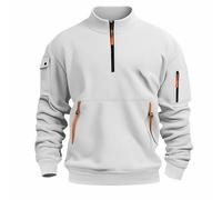 Felpa da uomo con scollo rotondo, tinta unita, a maniche lunghe, vestibilità larga, Y2K, basic, jogging, sport, con coulisse, con tasche, slim fit, chiusura lampo, palestra, maglione S-5Xl, bianco, M