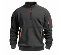 Felpa da uomo con scollo rotondo, tinta unita, a maniche lunghe, vestibilità larga, Y2K, basic, jogging, sport, con coulisse, con tasche, slim fit, chiusura lampo, palestra, maglione S-5Xl, grigio