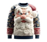 Felpa da uomo con stampa di Babbo Natale e barba, con fantasia rossa e blu | Una grande barba bianca di Babbo Natale copre la parte anteriore, con motivi invernali rossi e blu sulle maniche lunghe e sui