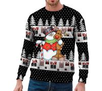 Felpa da uomo con stampa, maglione natalizio di grandi dimensioni, girocollo, maniche lunghe, senza cappuccio, casual, morbido, autunno e inverno, caldo, classico, termica, Merry Christmas