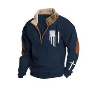 Felpa da uomo con zip 1/4, felpa senza cappuccio in pile usa patriottico retrò capispalla stampa bandiera americana maglioni invernali colletto alla coreana tuta top con toppe sui gomiti maglione
