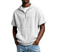Felpa da uomo con zip a un quarto a maniche corte con cappuccio a nido d'ape casual smart, bianco, XL
