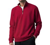 Felpa da uomo con zip a un quarto, pesante, calda, spessa, invernale, termica, casual, tinta unita, collo alto, senza cappuccio, per il tempo libero, alla moda, classica, vino, M