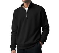 Felpa da uomo con zip a un quarto, pesante, calda, spessa, invernale, termica, casual, tinta unita, collo alto, senza cappuccio, per il tempo libero, alla moda, classica, Nero , M