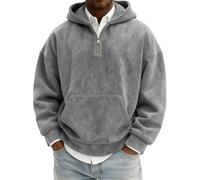 Felpa da uomo con zip e collo casual in pile polare con zip a un quarto, Cenere Chiaro, XXL
