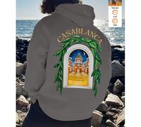 Felpa da uomo in cotone grigio con spalle scese, motivo castello illuminato dalla luna, tessuto spesso casual per autunno e inverno, felpa con cappuccio calda e larga in pile spesso, adatta per il fre