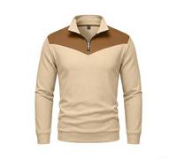 Felpa da uomo in pelle scamosciata patchwork con cerniera frontale ampia in pile con cappuccio rovesciata colletto invernale per maglione M-2XL (Khaki XXL)