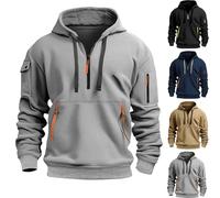 Felpa da uomo in pile con cerniera a 1/4 con cappuccio e tasca con cerniera, coulisse a maniche lunghe, camicia con cappuccio, vestibilità aderente, alla moda, casual, classica, da lavoro, Nero , M