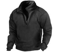 Felpa da uomo in pile con cerniera a 1/4, maglione termico da lavoro, per caccia, a maniche lunghe, funzionale, senza cappuccio, per l'inverno, Nero , 3XL