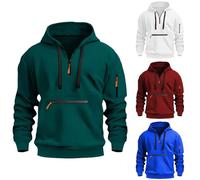 Felpa da uomo in pile con cerniera a 1/4, vestibilità aderente, con cappuccio con coulisse, marsupio e tasche sulle braccia con cerniera, a maniche lunghe, per abbigliamento casual, sportivo e da