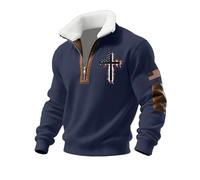 Felpa da uomo in pile con zip a quarto e colletto cadetto felpa con muscolo di Cristo Top Patch Maglione Camicie a maniche lunghe, Marina Militare, 4XL