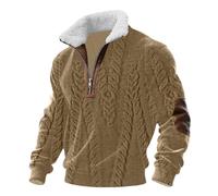 Felpa da uomo in pile con zip a quarto e colletto cadetto felpa con muscolo di Cristo Top Patch Maglione Grande e Alto Felpe da uomo, cachi, 3XL