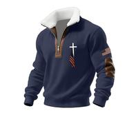 Felpa da uomo in pile con zip a quarto e colletto cadetto felpa con muscolo di Cristo Top Patch Maglione Grande e Alto Felpe da uomo, Marina Militare, M