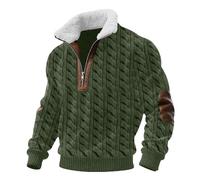 Felpa da uomo in pile con zip a quarto e colletto cadetto felpa con muscolo di Cristo Top Patch Maglione Camicie a maniche lunghe, Verde, 3XL