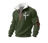 Felpa da uomo in pile con zip a quarto e colletto cadetto felpa con muscolo di Cristo Top Patch Maglione Grande e Alto Felpe da uomo, Verde, 3XL