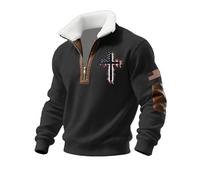 Felpa da uomo in pile con zip a quarto e colletto cadetto felpa con muscolo di Cristo Top Patch Maglione Camicie a maniche lunghe, Nero , XL