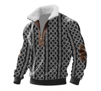 Felpa da uomo in pile con zip a quarto e colletto cadetto felpa con muscolo di Cristo Top Patch Maglione Grande e Alto Felpe da uomo, Grigio, 5XL