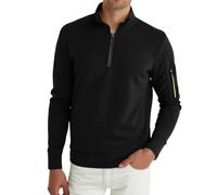 Felpa da uomo in pile con zip a un quarto di lunghezza, stile casual, polo da allenamento, atletica, tattica, con tasca con cerniera, Nero , L