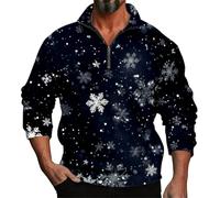 Felpa da uomo in pile con zip senza cappuccio da uomo autunno inverno manica lunga Natale stampa 3D personalità casual comoda allentata un terzo cerniera senza cappuccio abbigliamento da lavoro per