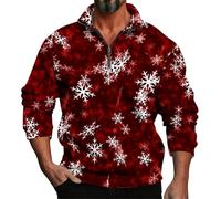 Felpa da uomo in pile con zip senza cappuccio da uomo autunno inverno manica lunga Natale stampa 3D personalità casual comoda allentata un terzo cerniera senza cappuccio abbigliamento da lavoro per
