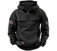Felpa da uomo in pile tinta unita, con stampa a bandiera e mezza zip, a maniche lunghe, con coulisse, tasca a marsupio, giacca con cappuccio, vestibilità ampia, antivento, caldo, alla moda, per lavoro