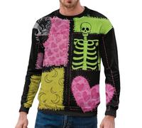 Felpa da uomo in stile patchwork horror - maglione 3D con viso e rune cucite | Maglione artistico Ugly Halloween per uomo, Stile E02 Verde, XL