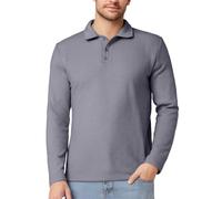 Felpa da uomo, in tinta unita, con colletto Henley, da uomo, senza cappuccio, a maniche lunghe, traspirante, da uomo, con bottoni, da golf, per sport, basic Activewear, grigio., S