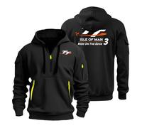 Felpa da Uomo Is.le of M.a.n T.T, sweat a Maniche Lunghe, Felpe con Cappuccio Invernale Moda, Zipper(Black,XL)