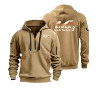 Felpa da Uomo Is.le of M.a.n T.T, sweat a Maniche Lunghe, Felpe con Cappuccio Invernale Moda, Zipper(Khaki,S)