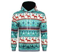 Felpa da Uomo Natalizia - Felpa Lunga con Cappuccio da Uomo Otoño Impreso Navidad Manga Larga Casual Hombres Slim con Capucha Top Blusa Sudaderas con Capucha de Los Hombres y Sudaderas (Blue M)