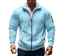 Felpa da uomo oversize, con cerniera, invernale, con tasca sulla parte superiore del braccio, da lavoro, casual, a collo alto, leggera, Azzurro, L