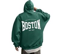Felpa da uomo oversize con stampa Boston in stile college - Felpa casual con cappuccio con logo sulla schiena | Urban Streetwear per gli appassionati della città, Stil_e05 verde, L