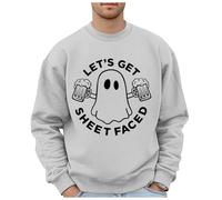 Felpa da uomo per Halloween, a maniche lunghe, girocollo, divertente spirito bianco e stampa della birra, comoda, per autunno e inverno, tempo libero, ideale per feste, festival, costume, grigio., L