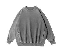 Felpa da uomo pesante girocollo da uomo vintage lavata felpa sportiva in pile classico maglione versatile maglione gotico pullover felpe casual premium, Grigio, XXL