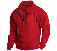 Felpa da uomo senza cappuccio con chiusura lampo, maglione da uomo, in cotone, a mezza zip, in pile polare, in tinta unita, per lo sport, per autunno e inverno, Colore: rosso, m