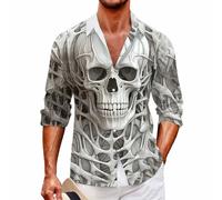 Felpa da uomo senza cappuccio, con stampa 3D, camicia a maniche lunghe con teschio, vintage, camicia hawaiana, da spiaggia, per il tempo libero, da uomo, leggera, estiva, per il tempo libero