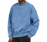 Felpa da uomo senza cappuccio, da uomo, a maniche lunghe, con scollo rotondo, maglione, larghe, per il tempo libero, a maniche lunghe, Y2K, casual, casual, casual, a maniche lunghe, per l'inverno, Blu
