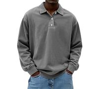 Felpa da uomo senza cappuccio, polo da uomo, a maniche lunghe, leggera, a maniche lunghe, per attività all'aperto, casual, maglietta con tasca, traspirante, polo basic, grigio., XL